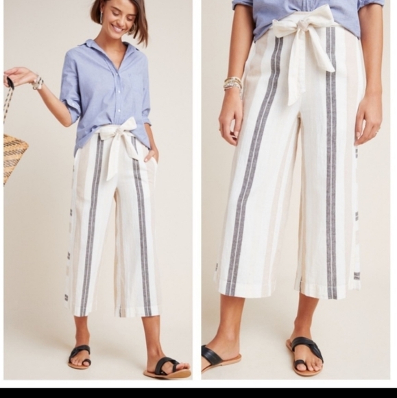 Anthropologie | Stripe Wide Leg Linen blend‎ Pants S - Picture 1 of 12